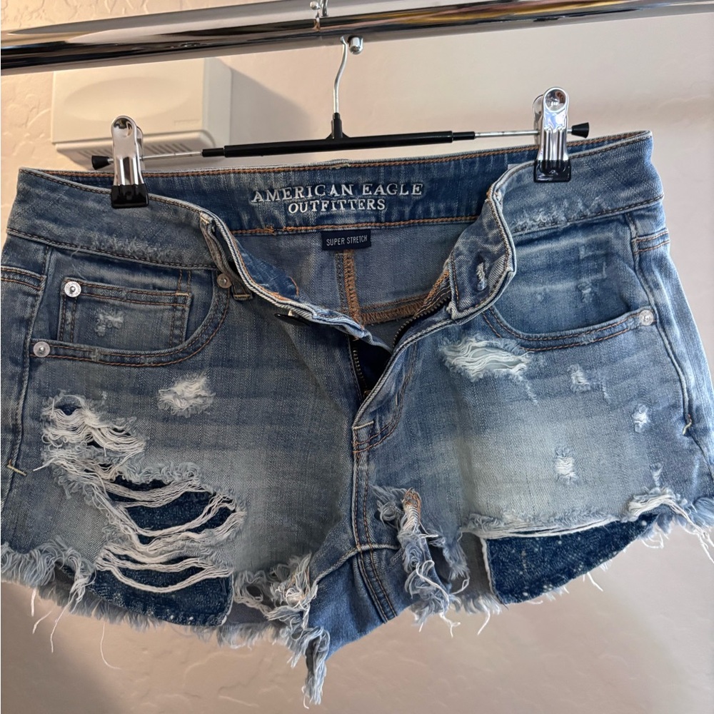American Eagle Outfitters Ripped Jean Shorts - Light Blue
